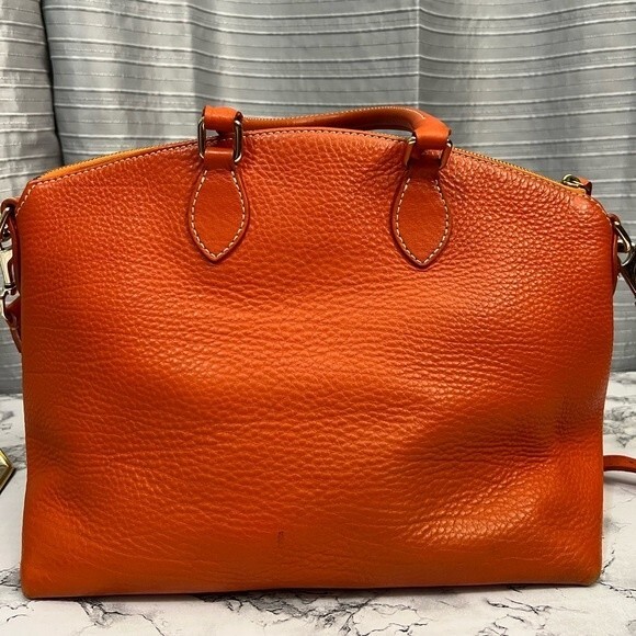 DOONEY & BOURKE Vintage Pebble Leather Satchel Crossbody & Short handle Orange - Picture 8 of 13